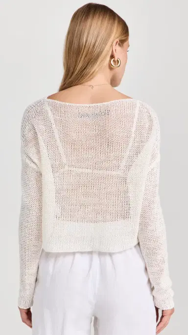Enza Costa Linen Open Knit Bateau Sweater White | Thumbnail 3 Enza Costa Linen Open Knit Bateau Sweater White | Thumbnail 3