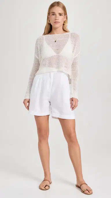 Enza Costa Linen Open Knit Bateau Sweater White | Thumbnail 5 Enza Costa Linen Open Knit Bateau Sweater White | Thumbnail 5