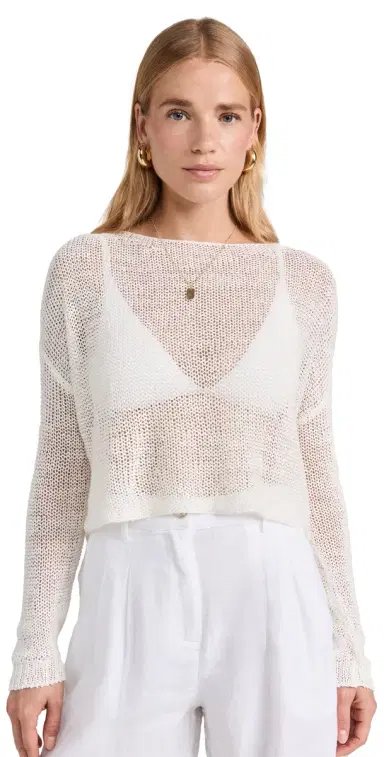 Enza Costa Linen Open Knit Bateau Sweater White | Thumbnail 1 Enza Costa Linen Open Knit Bateau Sweater White | Thumbnail 1