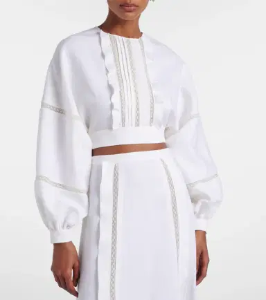 Valentino Lace-trimmed open-back linen blouse | Thumbnail 3 Valentino Lace-trimmed open-back linen blouse | Thumbnail 3
