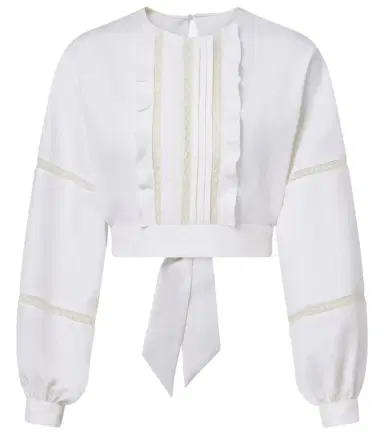 Valentino Lace-trimmed open-back linen blouse | Thumbnail 1 Valentino Lace-trimmed open-back linen blouse | Thumbnail 1