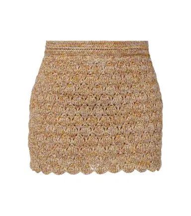 Valentino Open-knit linen-blend lamé miniskirt | Thumbnail 1 Valentino Open-knit linen-blend lamé miniskirt | Thumbnail 1