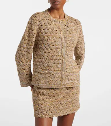 Valentino Open-knit linen-blend lamé cardigan | Thumbnail 5 Valentino Open-knit linen-blend lamé cardigan | Thumbnail 5