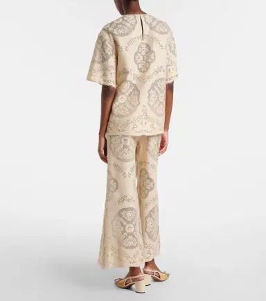 Valentino Embroidered cotton-blend wide-leg pants | Thumbnail 4 Valentino Embroidered cotton-blend wide-leg pants | Thumbnail 4