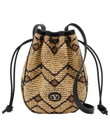 Valentino Garavani VLogo Mini raffia bucket bag | Thumbnail 1 Valentino Garavani VLogo Mini raffia bucket bag | Thumbnail 1