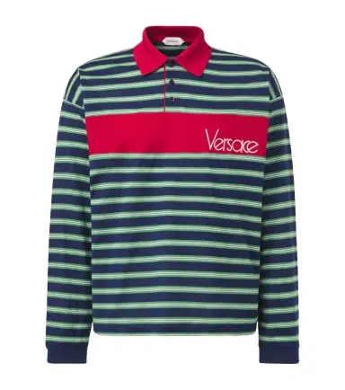 Versace Striped cotton jersey polo shirt | Thumbnail 1 Versace Striped cotton jersey polo shirt | Thumbnail 1