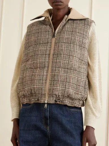 Brunello Cucinelli Reversible Checked Padded Cotton And Linen Gilet | Thumbnail 5 Brunello Cucinelli Reversible Checked Padded Cotton And Linen Gilet | Thumbnail 5
