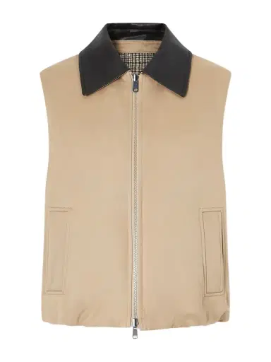 Brunello Cucinelli Reversible Checked Padded Cotton And Linen Gilet | Thumbnail 1 Brunello Cucinelli Reversible Checked Padded Cotton And Linen Gilet | Thumbnail 1