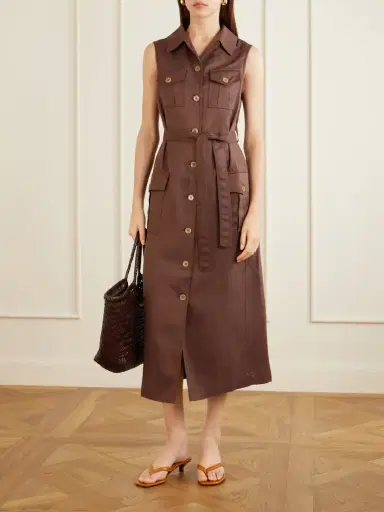 Giuliva Heritage Mary Angel Belted Silk And Linen-blend Midi Dress | Thumbnail 2 Giuliva Heritage Mary Angel Belted Silk And Linen-blend Midi Dress | Thumbnail 2