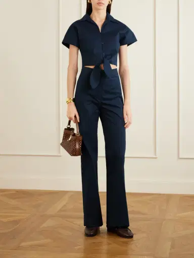 Giuliva Heritage Tilda Cropped Tie-front Cotton-blend Shirt | Thumbnail 2 Giuliva Heritage Tilda Cropped Tie-front Cotton-blend Shirt | Thumbnail 2