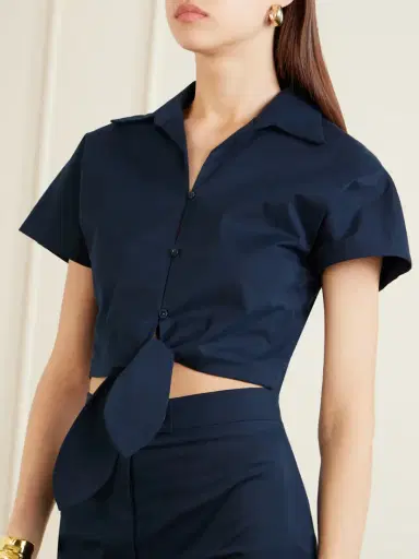 Giuliva Heritage Tilda Cropped Tie-front Cotton-blend Shirt | Thumbnail 4 Giuliva Heritage Tilda Cropped Tie-front Cotton-blend Shirt | Thumbnail 4