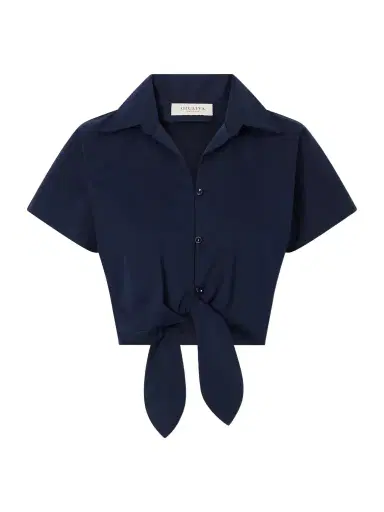 Giuliva Heritage Tilda Cropped Tie-front Cotton-blend Shirt | Thumbnail 1 Giuliva Heritage Tilda Cropped Tie-front Cotton-blend Shirt | Thumbnail 1