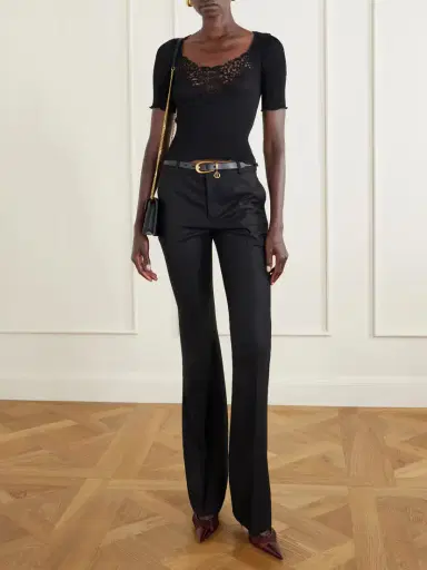 Saint Laurent Guipure Lace-trimmed Ribbed-silk T-shirt | Thumbnail 2 Saint Laurent Guipure Lace-trimmed Ribbed-silk T-shirt | Thumbnail 2