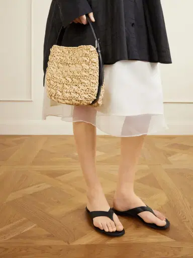 TOTEME Belted Small Leather-trimmed Raffia Shoulder Bag | Thumbnail 2 TOTEME Belted Small Leather-trimmed Raffia Shoulder Bag | Thumbnail 2