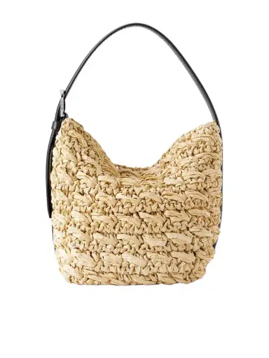 TOTEME Belted Small Leather-trimmed Raffia Shoulder Bag | Thumbnail 1 TOTEME Belted Small Leather-trimmed Raffia Shoulder Bag | Thumbnail 1