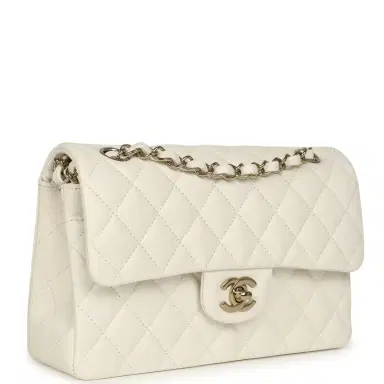 Chanel Chanel Small Classic Double Flap Bag White Shiny Caviar Light Gold Hardware | Thumbnail 2 Chanel Chanel Small Classic Double Flap Bag White Shiny Caviar Light Gold Hardware | Thumbnail 2