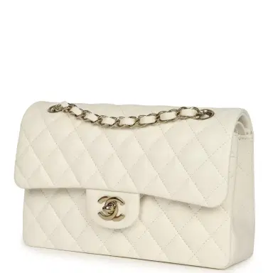 Chanel Chanel Small Classic Double Flap Bag White Shiny Caviar Light Gold Hardware | Thumbnail 5 Chanel Chanel Small Classic Double Flap Bag White Shiny Caviar Light Gold Hardware | Thumbnail 5
