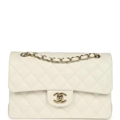 Chanel Chanel Small Classic Double Flap Bag White Shiny Caviar Light Gold Hardware | Thumbnail 1 Chanel Chanel Small Classic Double Flap Bag White Shiny Caviar Light Gold Hardware | Thumbnail 1