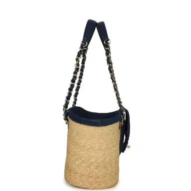 Chanel Chanel Small Coco Beach Shopping Tote Bag Bag Beige Raffia and Dark Blue Denim Light Gold Hardware | Thumbnail 3 Chanel Chanel Small Coco Beach Shopping Tote Bag Bag Beige Raffia and Dark Blue Denim Light Gold Hardware | Thumbnail 3