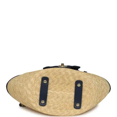 Chanel Chanel Small Coco Beach Shopping Tote Bag Bag Beige Raffia and Dark Blue Denim Light Gold Hardware | Thumbnail 7 Chanel Chanel Small Coco Beach Shopping Tote Bag Bag Beige Raffia and Dark Blue Denim Light Gold Hardware | Thumbnail 7