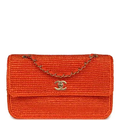Chanel Chanel Small Coco Beach Small Flap Bag Orange Braided Raffia Gold Hardware | Thumbnail 1 Chanel Chanel Small Coco Beach Small Flap Bag Orange Braided Raffia Gold Hardware | Thumbnail 1