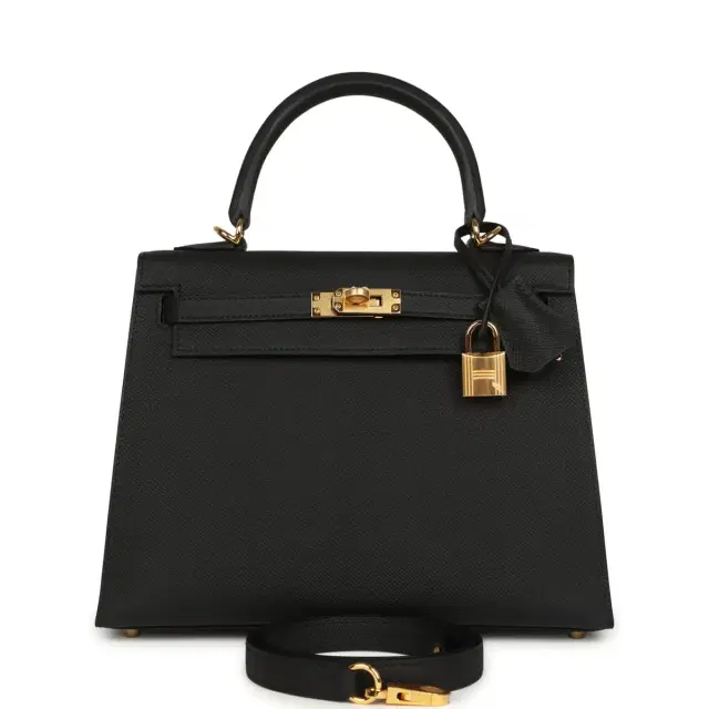 Hermes Kelly Sellier 25 Black Epsom Gold Hardware Hermes Kelly Sellier 25 Black Epsom Gold Hardware