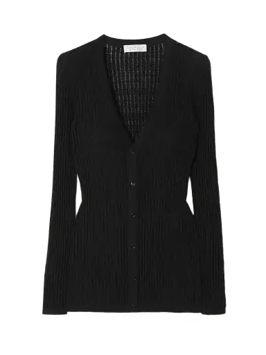 Gabriela Hearst Emma Pointelle Knit Cardigan in Black Cashmere Silk | Thumbnail 1 Gabriela Hearst Emma Pointelle Knit Cardigan in Black Cashmere Silk | Thumbnail 1