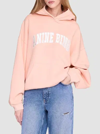 Anine Bing Women's Harvey Logo Cotton Fleece Hoodie - Blush - Size XXS | Thumbnail 4 Anine Bing Women's Harvey Logo Cotton Fleece Hoodie - Blush - Size XXS | Thumbnail 4