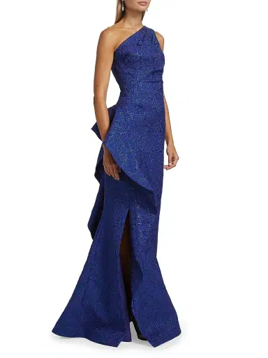 Teri Jon by Rickie Freeman Women's Metallic Jacquard One-Shoulder Gown - Royal Multi | Thumbnail 2 Teri Jon by Rickie Freeman Women's Metallic Jacquard One-Shoulder Gown - Royal Multi | Thumbnail 2