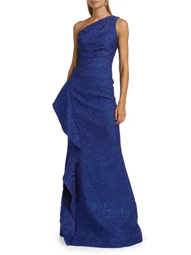Teri Jon by Rickie Freeman Women's Metallic Jacquard One-Shoulder Gown - Royal Multi | Thumbnail 3 Teri Jon by Rickie Freeman Women's Metallic Jacquard One-Shoulder Gown - Royal Multi | Thumbnail 3