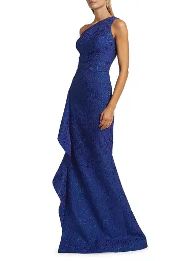 Teri Jon by Rickie Freeman Women's Metallic Jacquard One-Shoulder Gown - Royal Multi | Thumbnail 4 Teri Jon by Rickie Freeman Women's Metallic Jacquard One-Shoulder Gown - Royal Multi | Thumbnail 4