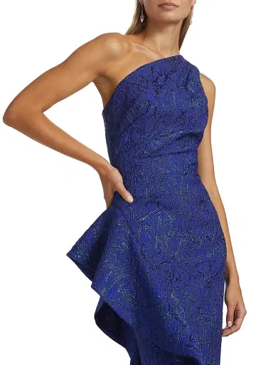 Teri Jon by Rickie Freeman Women's Metallic Jacquard One-Shoulder Gown - Royal Multi | Thumbnail 6 Teri Jon by Rickie Freeman Women's Metallic Jacquard One-Shoulder Gown - Royal Multi | Thumbnail 6
