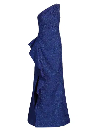 Teri Jon by Rickie Freeman Women's Metallic Jacquard One-Shoulder Gown - Royal Multi | Thumbnail 1 Teri Jon by Rickie Freeman Women's Metallic Jacquard One-Shoulder Gown - Royal Multi | Thumbnail 1