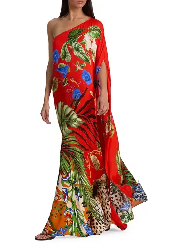 Alice + Olivia Women's Linn Floral One-Shoulder Maxi Dress - Riviera Chili Pepper - Size 2 | Thumbnail 5 Alice + Olivia Women's Linn Floral One-Shoulder Maxi Dress - Riviera Chili Pepper - Size 2 | Thumbnail 5