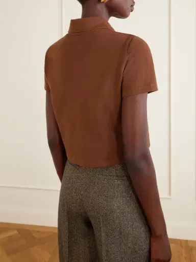Saint Laurent Cassandre-embroidered Cropped Cotton-piqué Polo Shirt | Thumbnail 3 Saint Laurent Cassandre-embroidered Cropped Cotton-piqué Polo Shirt | Thumbnail 3