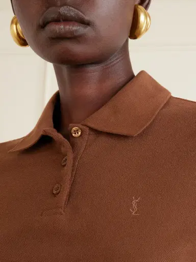 Saint Laurent Cassandre-embroidered Cropped Cotton-piqué Polo Shirt | Thumbnail 4 Saint Laurent Cassandre-embroidered Cropped Cotton-piqué Polo Shirt | Thumbnail 4