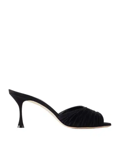 Manolo Blahnik Pirua 70 Suede Mules | Thumbnail 1 Manolo Blahnik Pirua 70 Suede Mules | Thumbnail 1