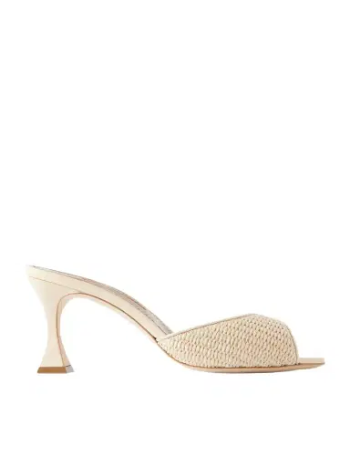 Manolo Blahnik Jadara 70 Leather-trimmed Raffia Mules | Thumbnail 1 Manolo Blahnik Jadara 70 Leather-trimmed Raffia Mules | Thumbnail 1