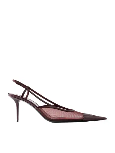 Saint Laurent Renée Cassandre-embroidered Patent Leather-trimmed Mesh Slingback Pumps | Thumbnail 1 Saint Laurent Renée Cassandre-embroidered Patent Leather-trimmed Mesh Slingback Pumps | Thumbnail 1