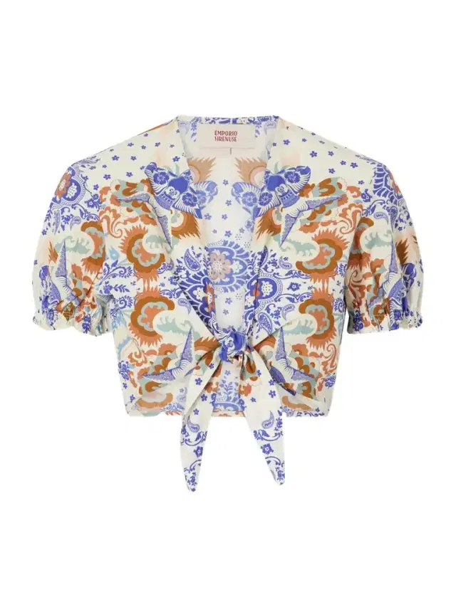 Poppy Knotted Printed Cotton-poplin Cropped Top Poppy Knotted Printed Cotton-poplin Cropped Top