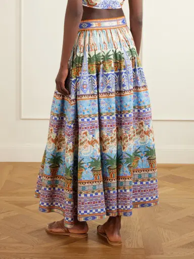 Emporio Sirenuse Ombretta Pleated Printed Cotton Midi Skirt | Thumbnail 3 Emporio Sirenuse Ombretta Pleated Printed Cotton Midi Skirt | Thumbnail 3