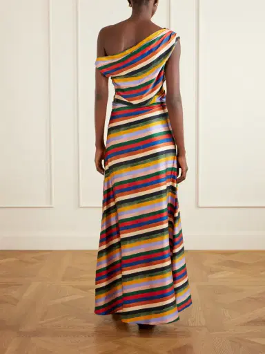 Staud Phare One-shoulder Draped Striped Silk-blend Satin Maxi Dress | Thumbnail 3 Staud Phare One-shoulder Draped Striped Silk-blend Satin Maxi Dress | Thumbnail 3