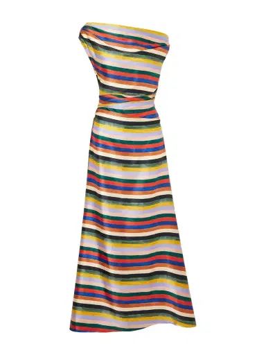 Staud Phare One-shoulder Draped Striped Silk-blend Satin Maxi Dress | Thumbnail 1 Staud Phare One-shoulder Draped Striped Silk-blend Satin Maxi Dress | Thumbnail 1