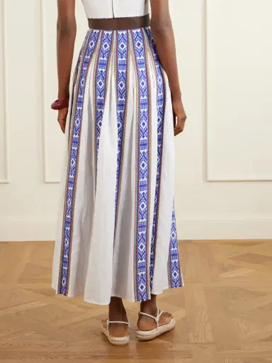 Emporio Sirenuse Aurelia Pleated Printed Linen Midi Skirt | Thumbnail 3 Emporio Sirenuse Aurelia Pleated Printed Linen Midi Skirt | Thumbnail 3