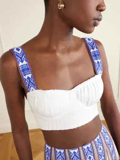 Emporio Sirenuse Dalia Pleated Printed Linen Cropped Top | Thumbnail 4 Emporio Sirenuse Dalia Pleated Printed Linen Cropped Top | Thumbnail 4