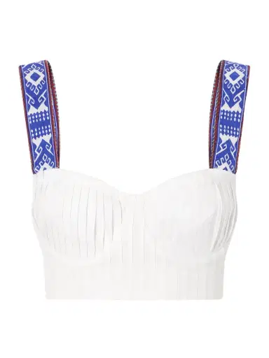 Emporio Sirenuse Dalia Pleated Printed Linen Cropped Top | Thumbnail 1 Emporio Sirenuse Dalia Pleated Printed Linen Cropped Top | Thumbnail 1