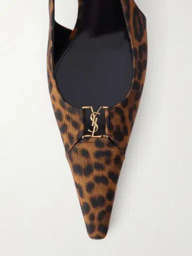 Saint Laurent Babylone Cassandre-embellished Leopard-print Grosgrain Slingback Pumps | Thumbnail 5 Saint Laurent Babylone Cassandre-embellished Leopard-print Grosgrain Slingback Pumps | Thumbnail 5