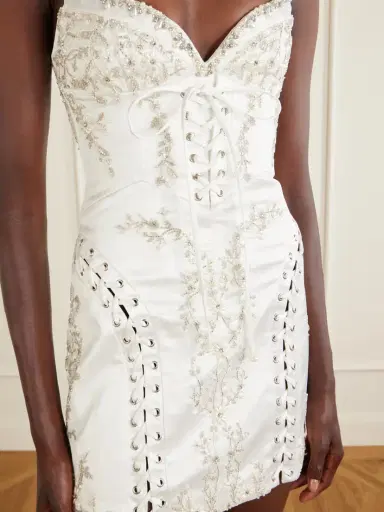 Clio Peppiatt Bridal Brigette Embellished Lace-up Satin Mini Dress | Thumbnail 6 Clio Peppiatt Bridal Brigette Embellished Lace-up Satin Mini Dress | Thumbnail 6