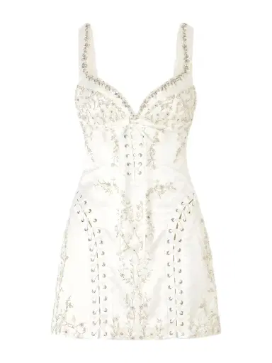 Clio Peppiatt Bridal Brigette Embellished Lace-up Satin Mini Dress | Thumbnail 1 Clio Peppiatt Bridal Brigette Embellished Lace-up Satin Mini Dress | Thumbnail 1
