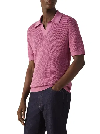 ZEGNA Men's Premium Cotton Polo Shirt - Pink | Thumbnail 2 ZEGNA Men's Premium Cotton Polo Shirt - Pink | Thumbnail 2